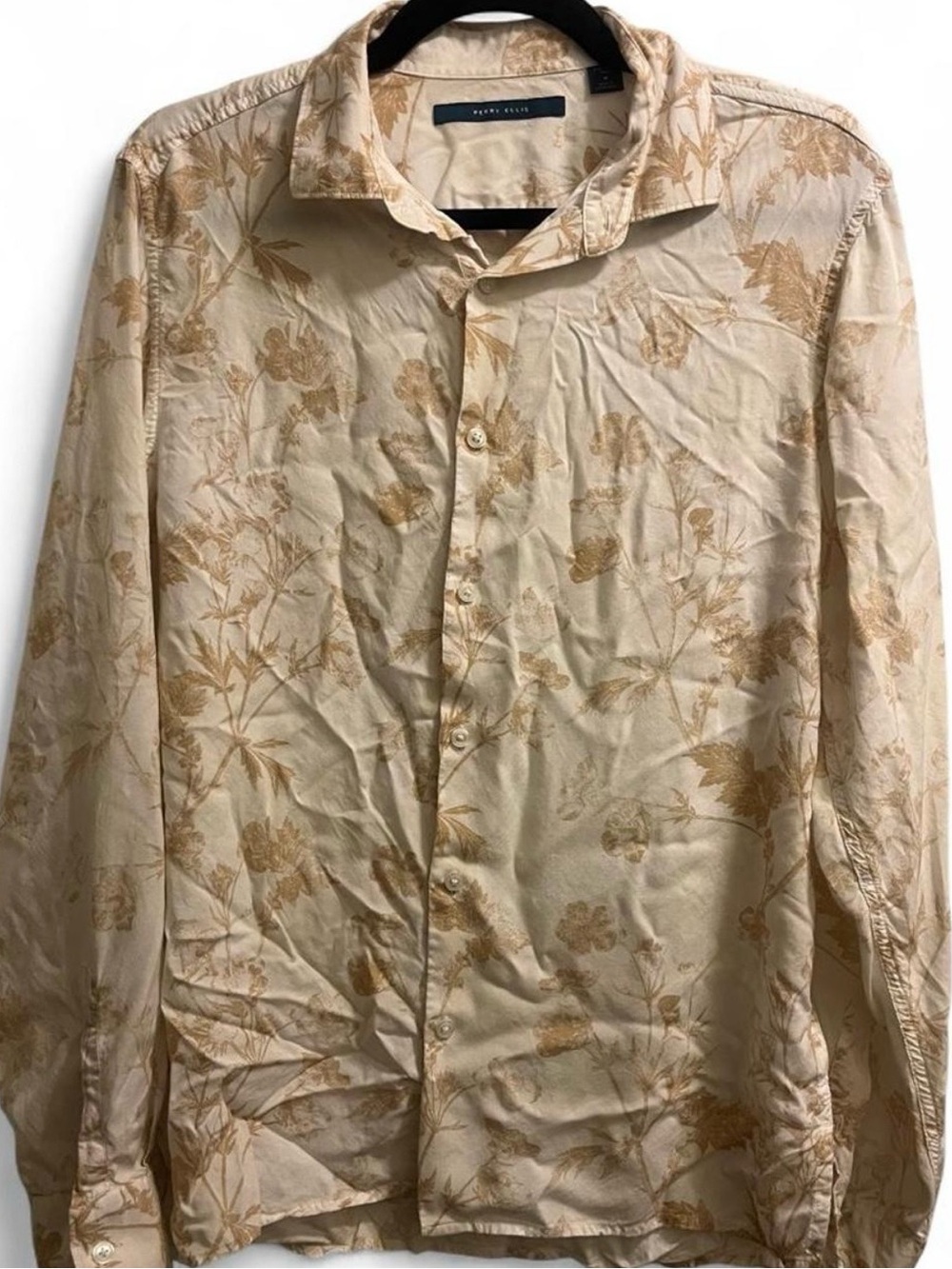 Perry Ellis Beige Floral Button-Up Shirt Jacket